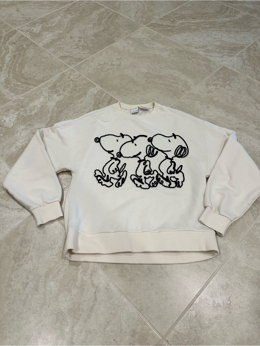 Zara Snoopy Crewneck Sweatshirt with Black Thread Detail